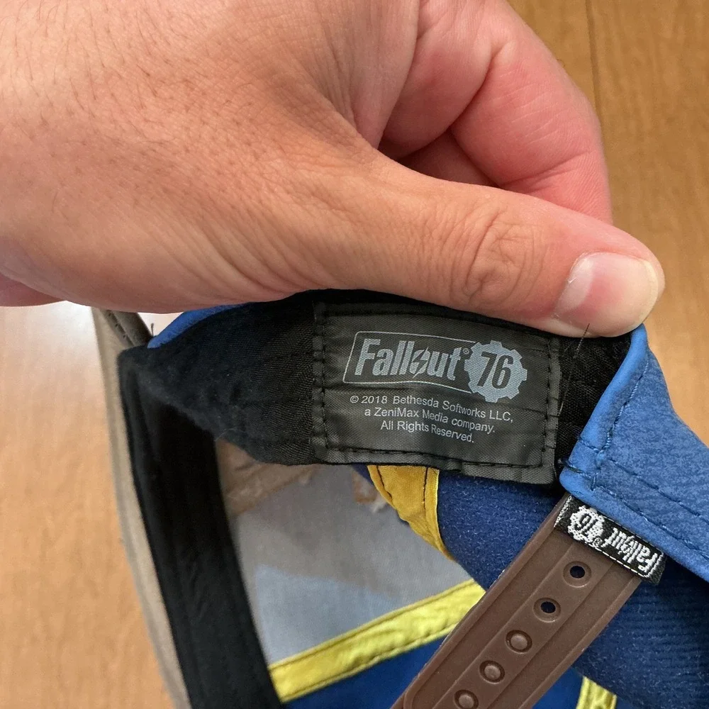Fallout 76 Snapback Hat Unisex OSFM Blue Brown Faux Leather Gaming Vault-Tec